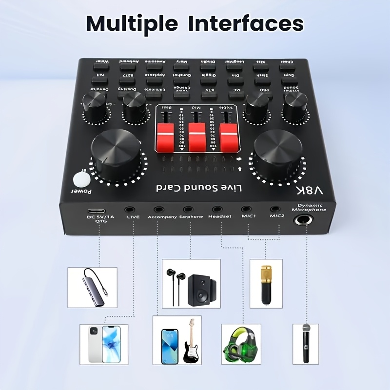 Live Sound Card V8K – професионален мобилен аудио интерфейс с USB зареждане и 18650 батерия - Image 3