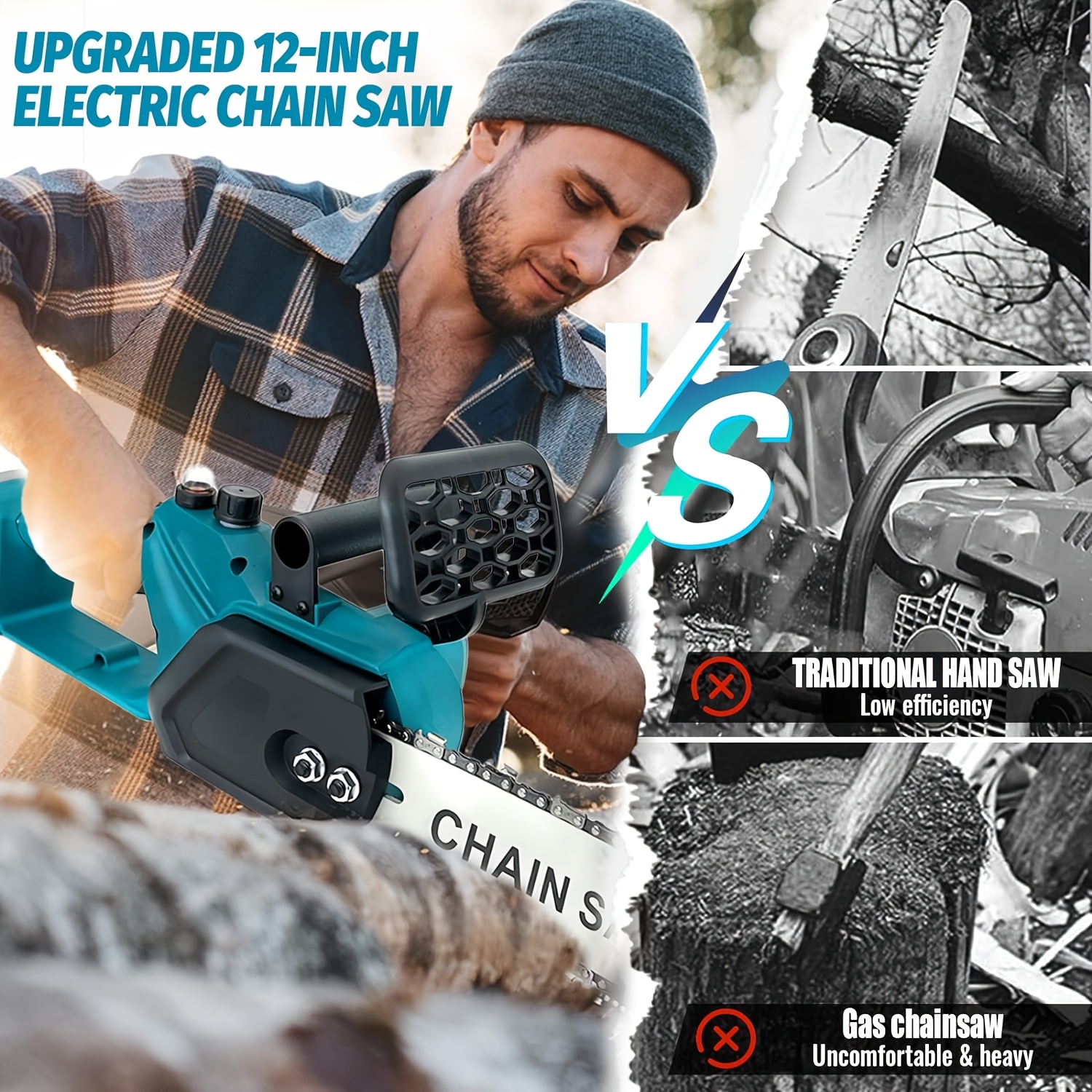 Безчетков верижен трион 18V – 30 см, съвместим с Makita, с 2x5000mAh батерии - Image 5