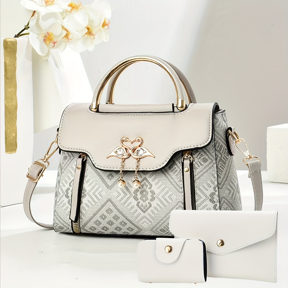 Комплект дамски чанти 3 части – раменна, ръчна и crossbody чанта - Image 39
