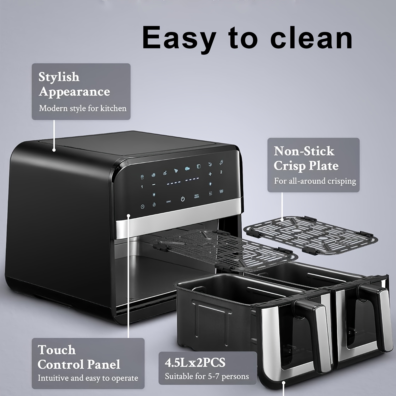 Двоен Air Fryer 9L – въздушен фритюрник с 2 зони - Image 4
