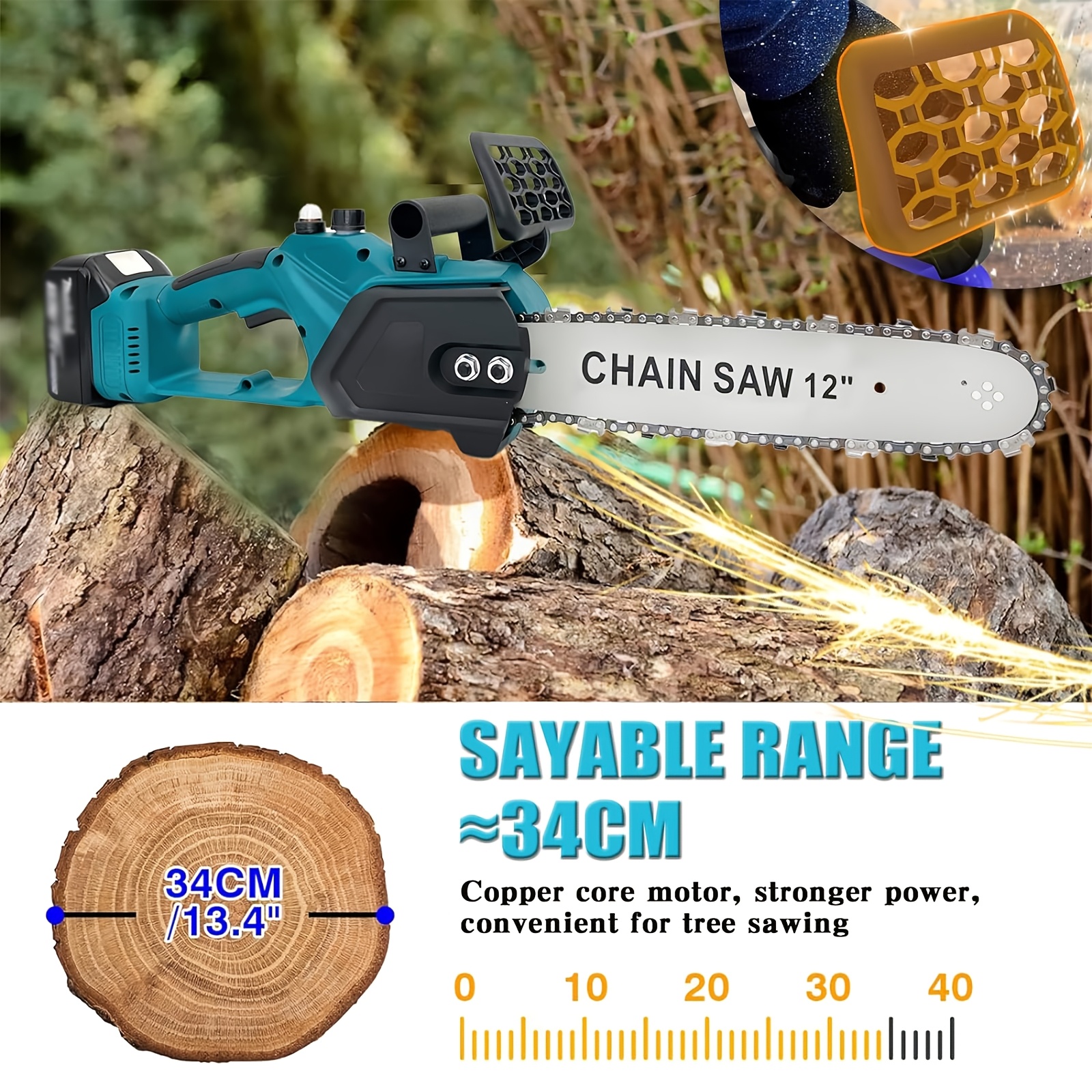 Безчетков верижен трион 18V – 30 см, съвместим с Makita, с 2x5000mAh батерии - Image 4