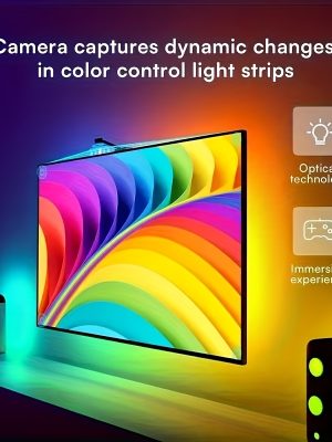 LED светлинна лента с AR сензор за цветно зрение, въжеста светлина, интелигентна LED подсветка за телевизор, подходяща за екрани 76.2-203.2 см, дистанционно и бутонно управление, синхронизация с музика, USB захранване, затъмняване, декорация за всекидневна, спалня, игрална стая
