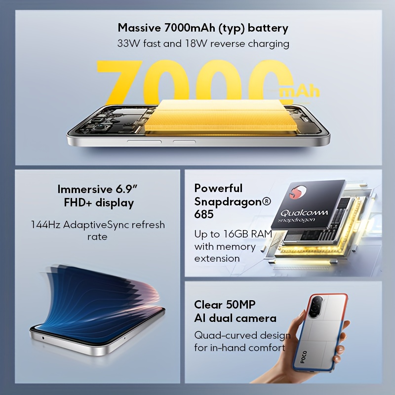 POCO M7 Global Edition - Snapdragon 685 4G, 6.6" FHD+ дисплей, 50MP + 8MP камери, 7000mAh батерия, Xiaomi Hyperos 2, без зарядно - Image 2