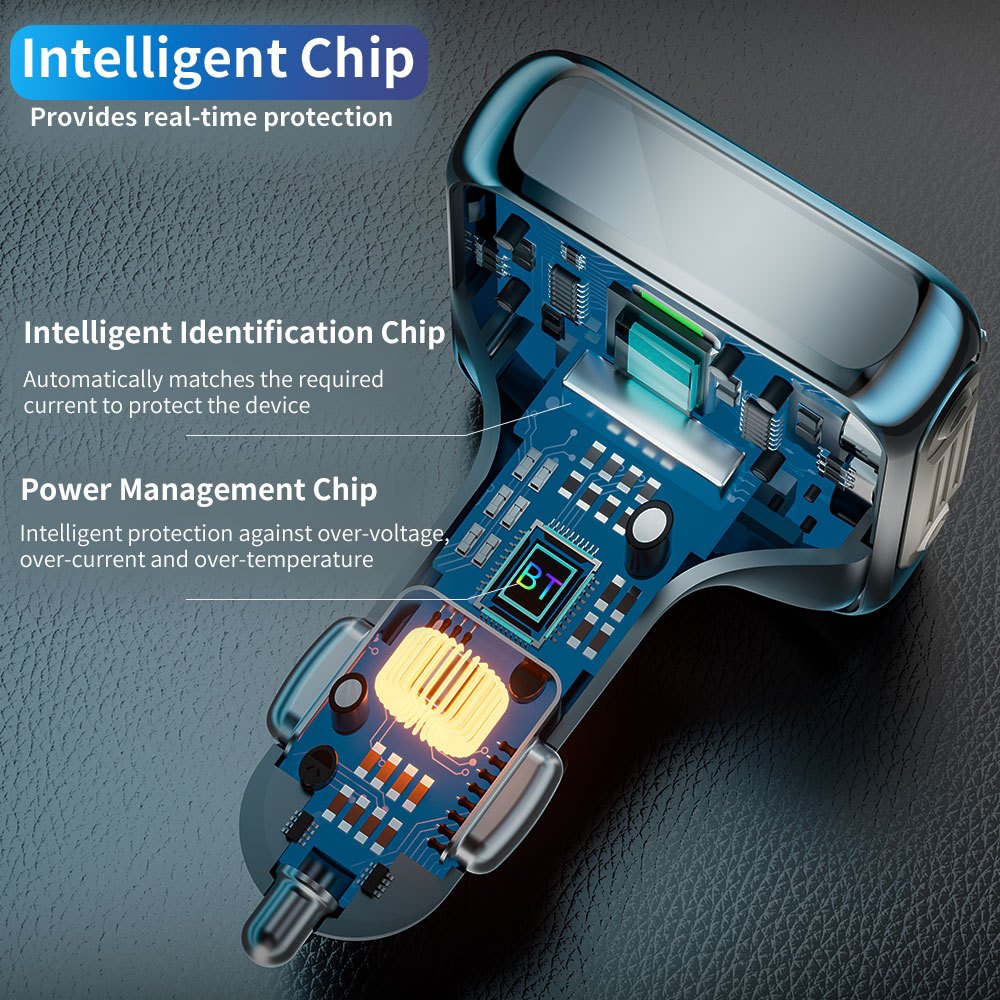 FM Трансмитер за Кола с Bluetooth – Type-C и Двоен USB Бързо Зареждане