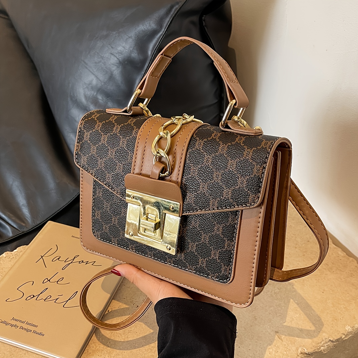 Малка дамска чанта LABOONOO – цветен блок дизайн тип тоут и crossbody - Image 2