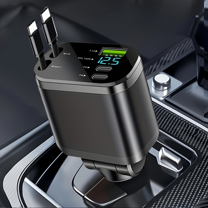 120W Бързо Автомобилно Зарядно – 2x USB Type-C, Сгъваем Кабел, Компактно - Image 6