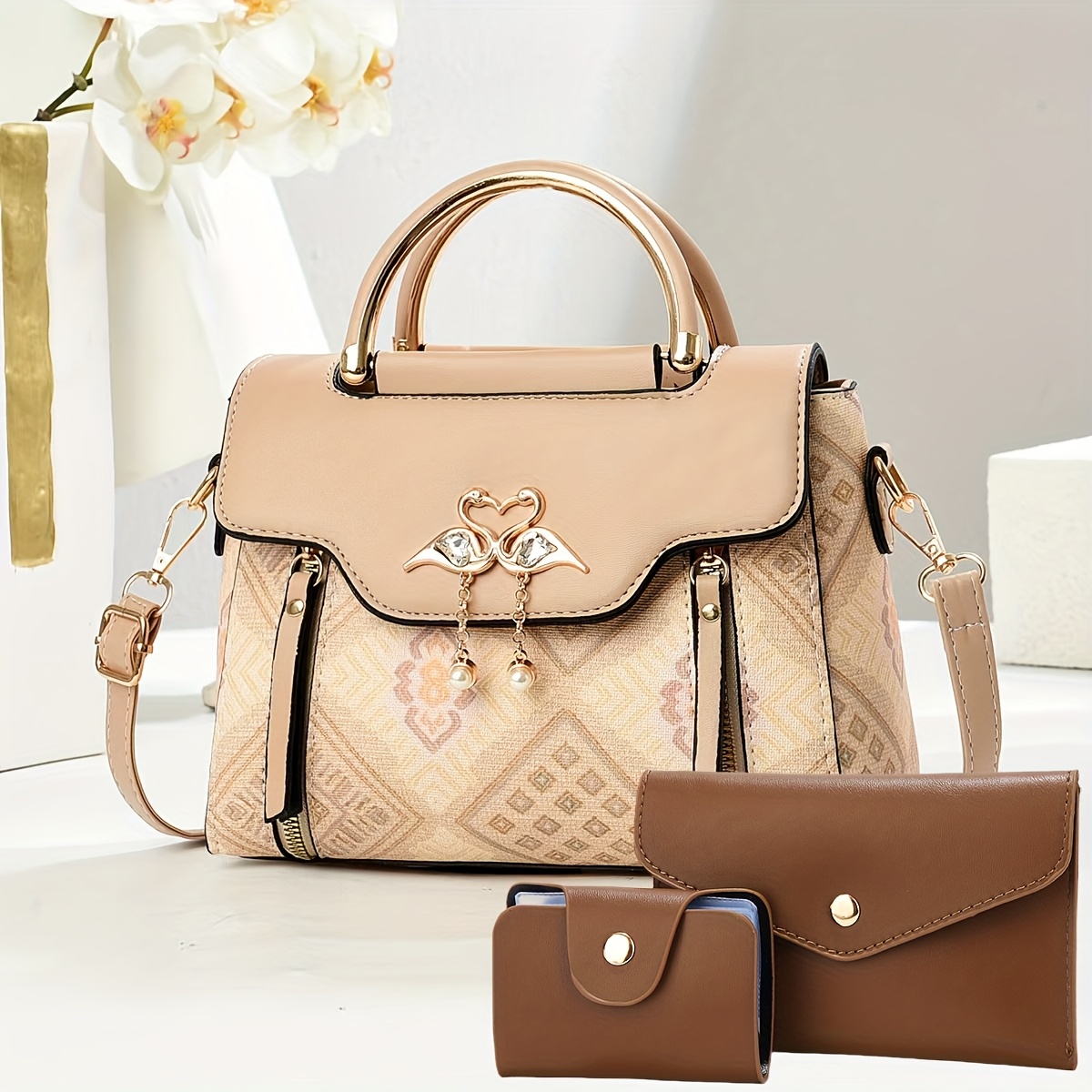 Комплект дамски чанти 3 части – раменна, ръчна и crossbody чанта - Image 40
