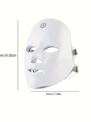 LED маска за лице, 7 цвята, терапия против бръчки и подмладяване, бяла, за домашна/професионална употреба, преносима, безжична, презареждаща се, терапия с червена светлина, против стареене
