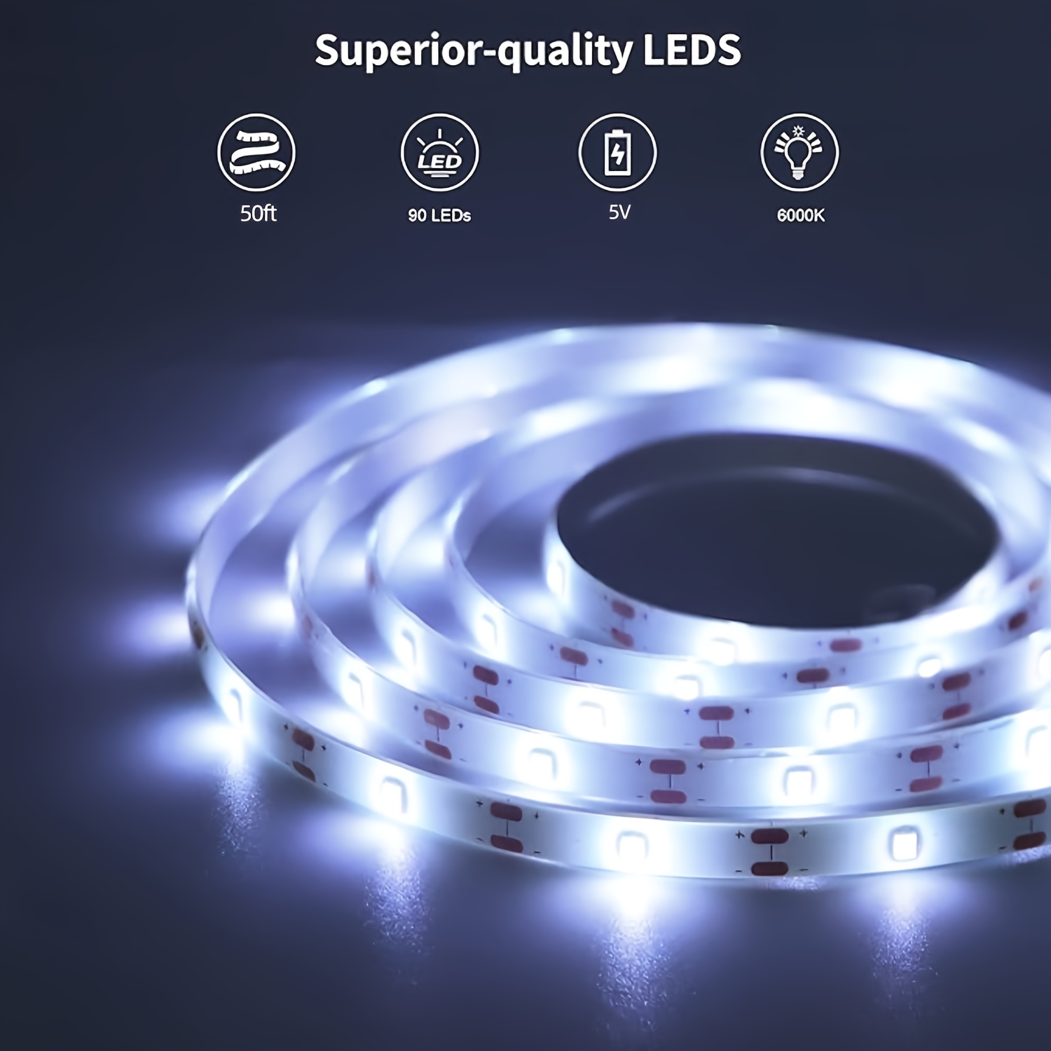 USB LED лента BJ‑5VRGB – топло и студено бяло осветление, 91.44 см до 15.24 м, лесна инсталация за DIY декор - Image 4
