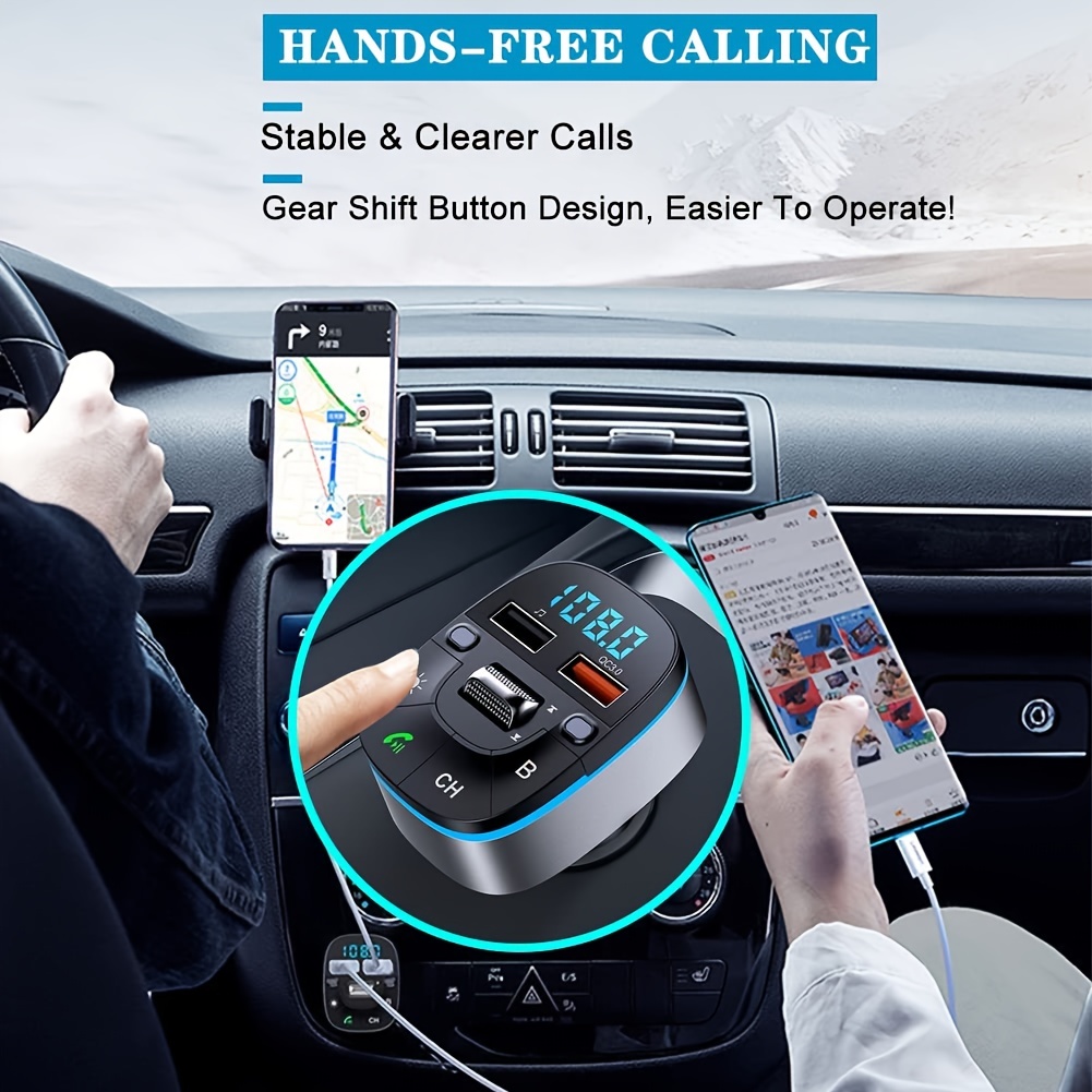 Bluetooth 5.0 FM Трансмитер за Кола – PD 18W Type-C и USB Зареждане - Image 4