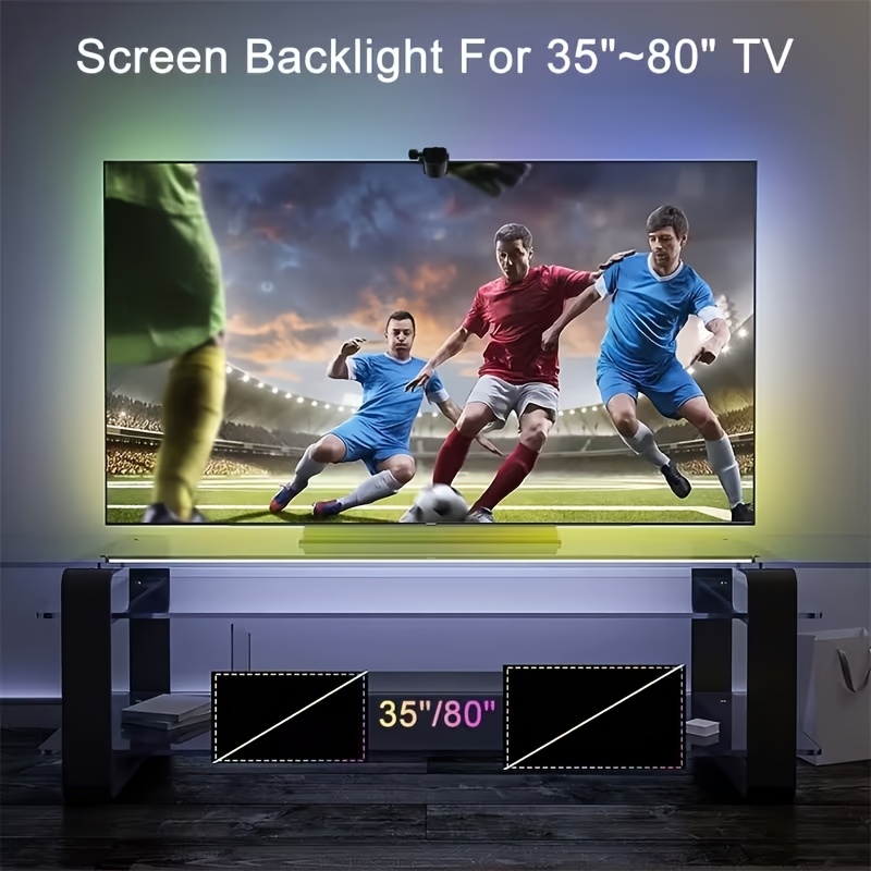 LED светлинна лента с AR сензор за цветно зрение, въжеста светлина, интелигентна LED подсветка за телевизор, подходяща за екрани 76.2-203.2 см, дистанционно и бутонно управление, синхронизация с музика, USB захранване, затъмняване, декорация за всекидневна, спалня, игрална стая - Image 3