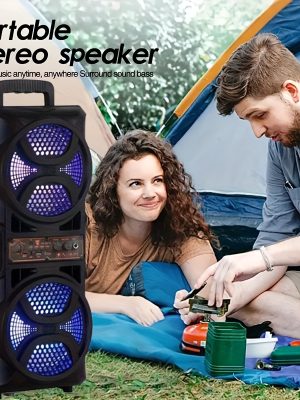 8500W преносима PA система – парти говорител с LED светлини, AUX/микрофонен вход, FM радио и жичен микрофон