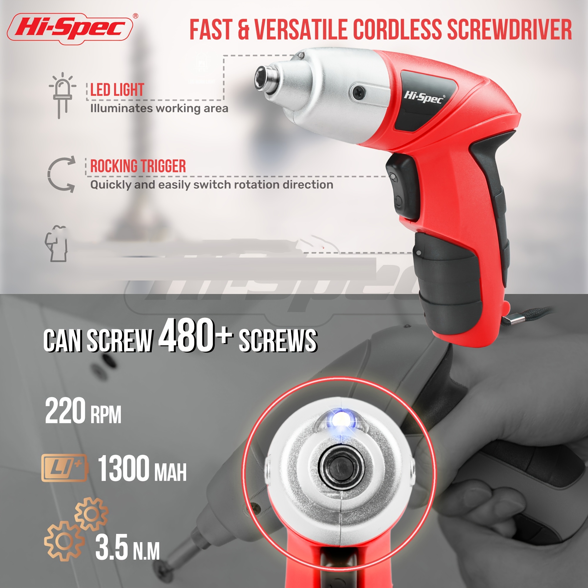 Hi-Spec Червен 3.6V Комплект Електрически Инструменти, Компактен Кутия с Инструменти, Инструменти за Домашен Ремонт, Многофункционален Електрически Комплект Инструменти за Домакинство, USB Зареждаща се Литиева Батерия, Ръчен Преносим Комплект Инструменти с Ниска Мощност за Различни Домашни Сценарии - Image 14
