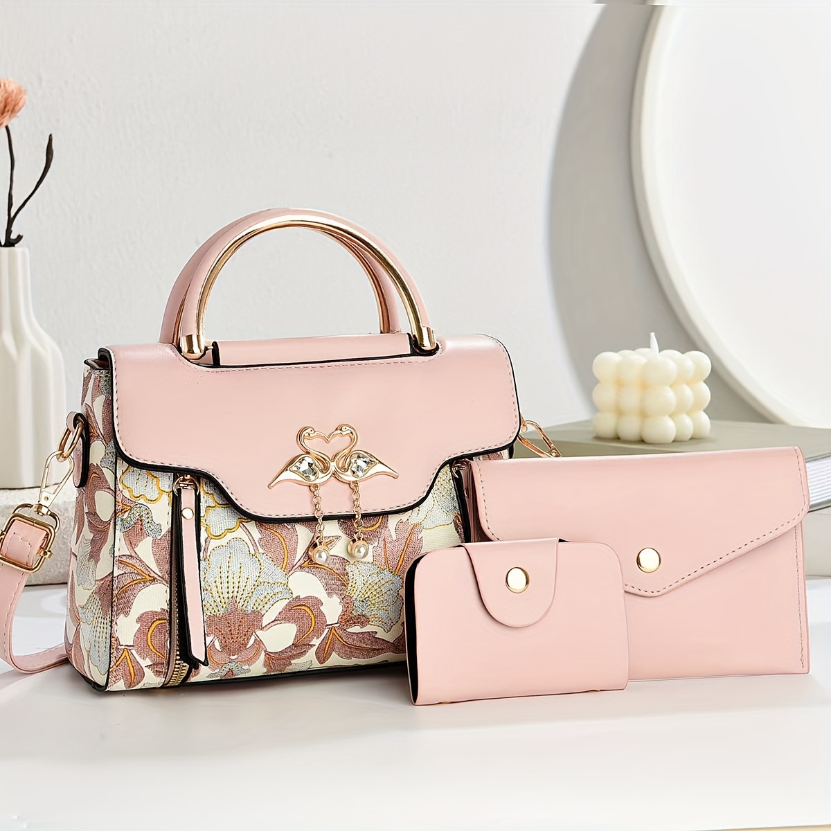 Комплект дамски чанти 3 части – раменна, ръчна и crossbody чанта - Image 19
