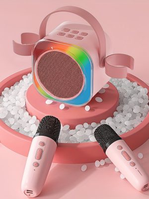 Караоке микрофон с двойни микрофони – 5 гласови ефекта, 6 LED светлини, USB Type‑C зареждане, 10W мощност