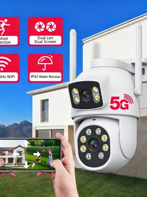 Външна Wi-Fi Камера с Два Обектива – 2.4/5GHz, AI Проследяване, Цветно Нощно Виждане