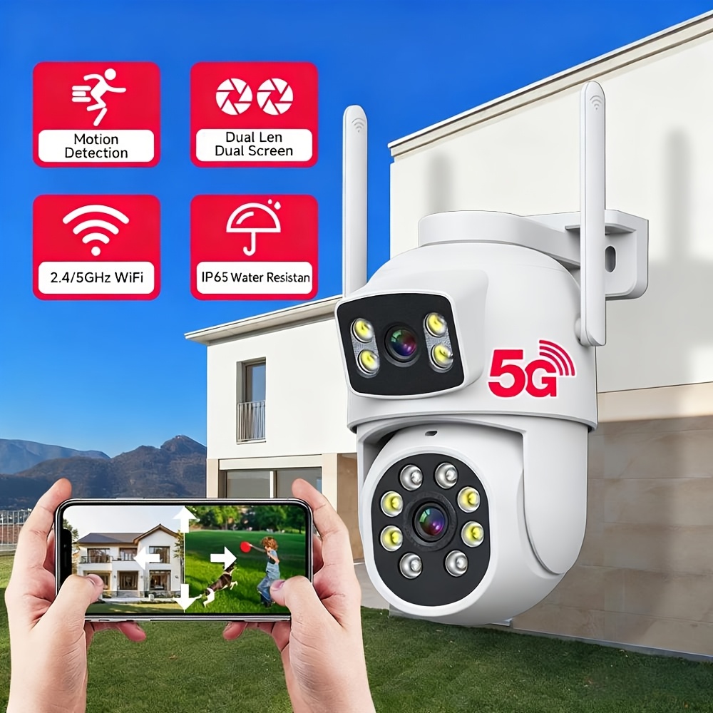 Външна Wi-Fi Камера с Два Обектива - 2.4/5GHz, AI Проследяване, Цветно Нощно Виждане