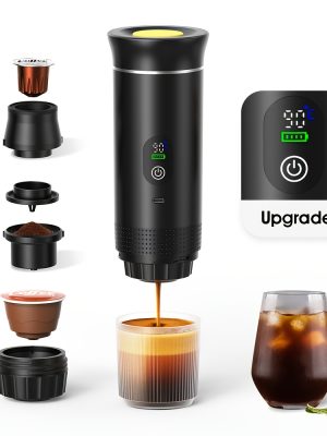 Преносима еспресо машина с LCD дисплей – USB‑C зареждане, капсули/мелено кафе, автоматични функции