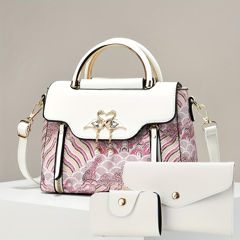 Комплект дамски чанти 3 части – раменна, ръчна и crossbody чанта - Image 24