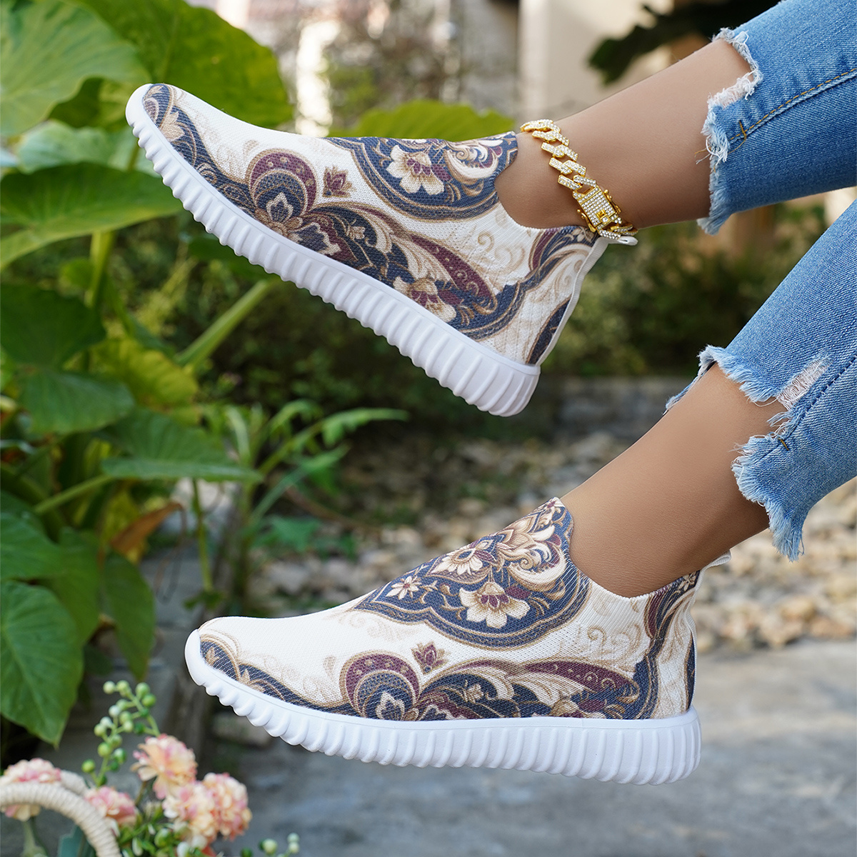 Дамски обувки в ретро етно стил – Леки, slip-on, мека подметка, дишащ flyweave - Image 3