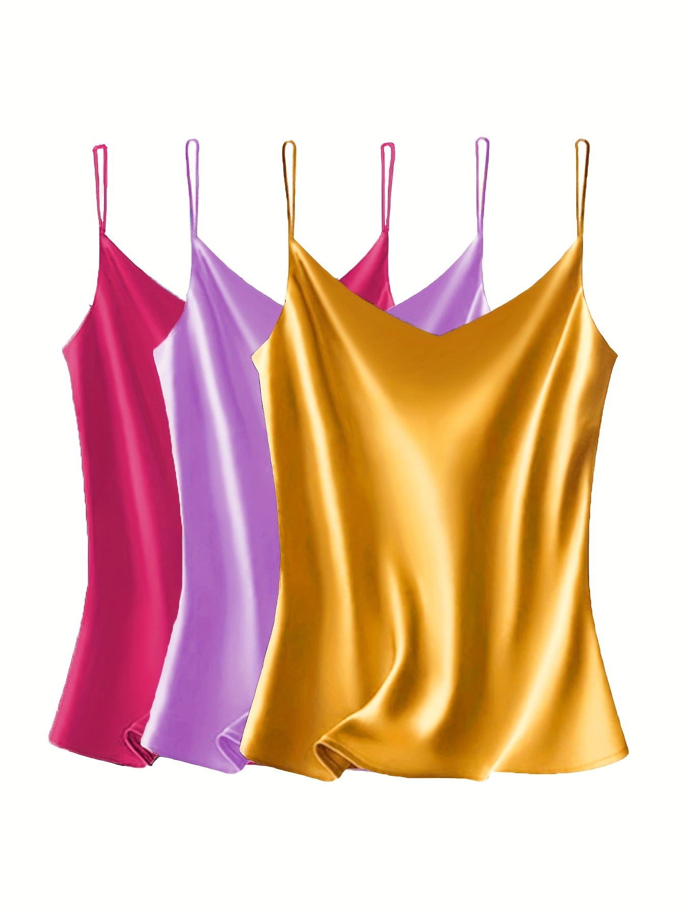 Комплект 3 дамски сатенени потника – V деколте, летни топове - Image 3