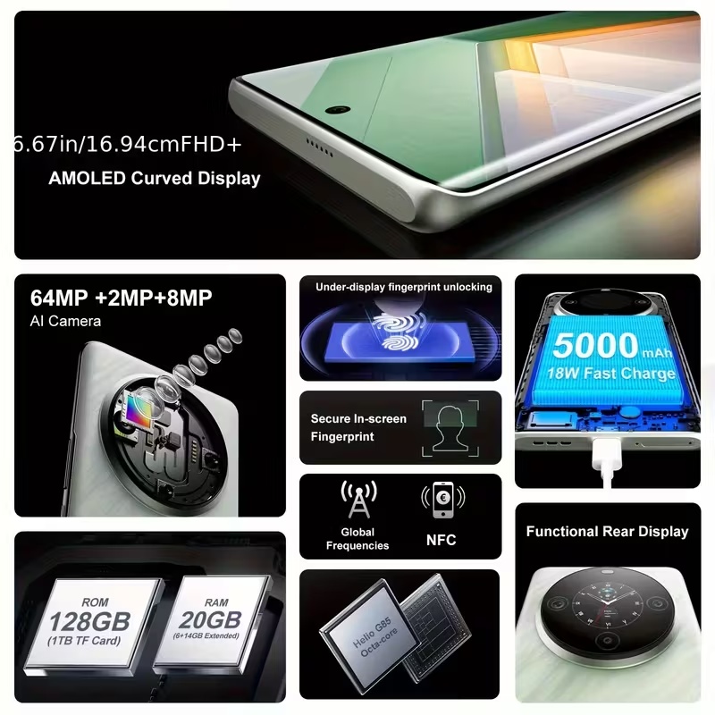 FOSSiBOT S3 Pro Mobile 2025 - Android 14, 6.67" AMOLED + 1.09" допълнителен дисплей, 20GB RAM, 128GB/1TB памет, 64MP AI камера, 5000mAh батерия - Image 4