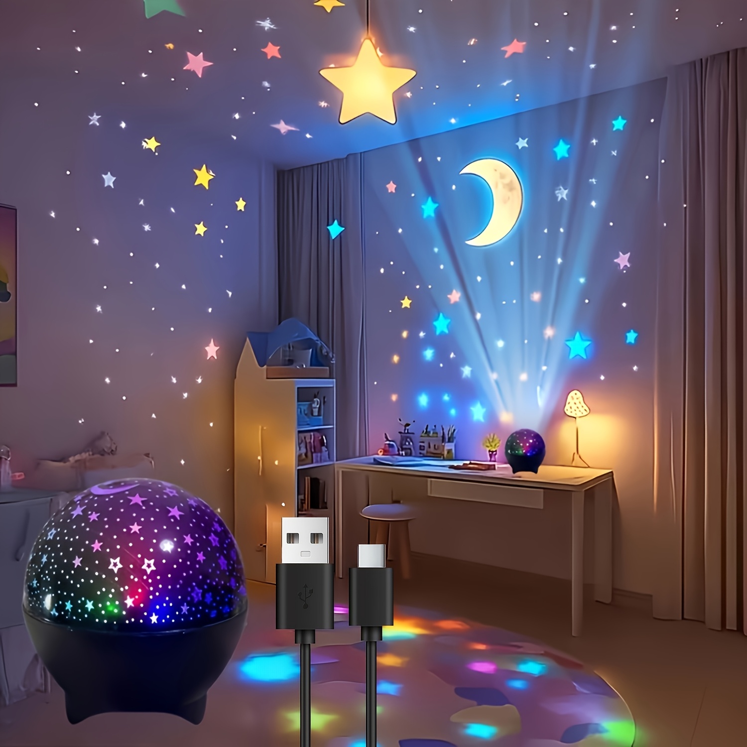 USB Звезден Лунен Проектор PILEE – динамична космическа атмосфера, RGB осветление, идеален за спални и холове - Image 9