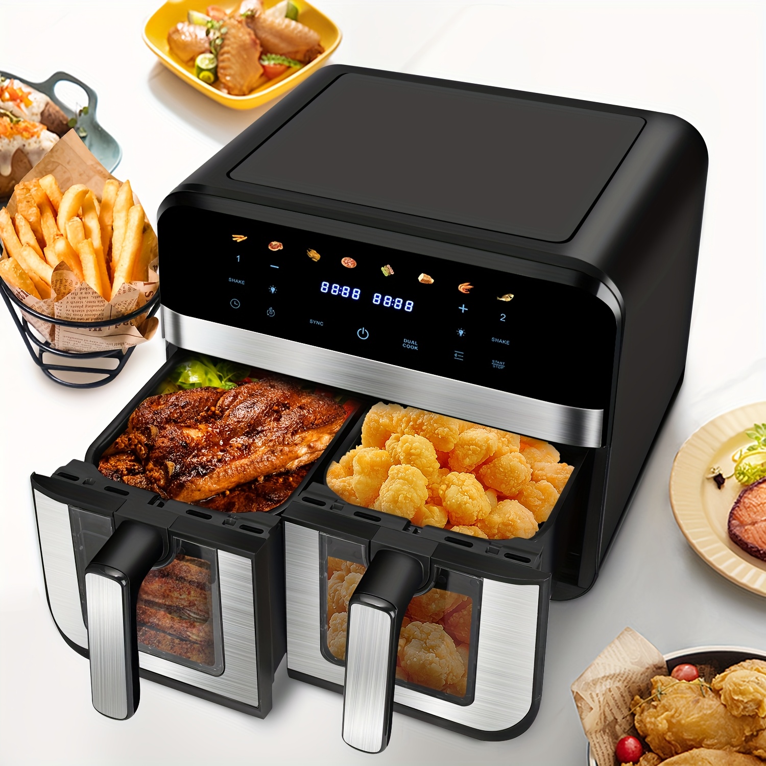 Air fryer 2x4.5L - двоен фритюрник с таймер и неръждаема стомана - Image 8