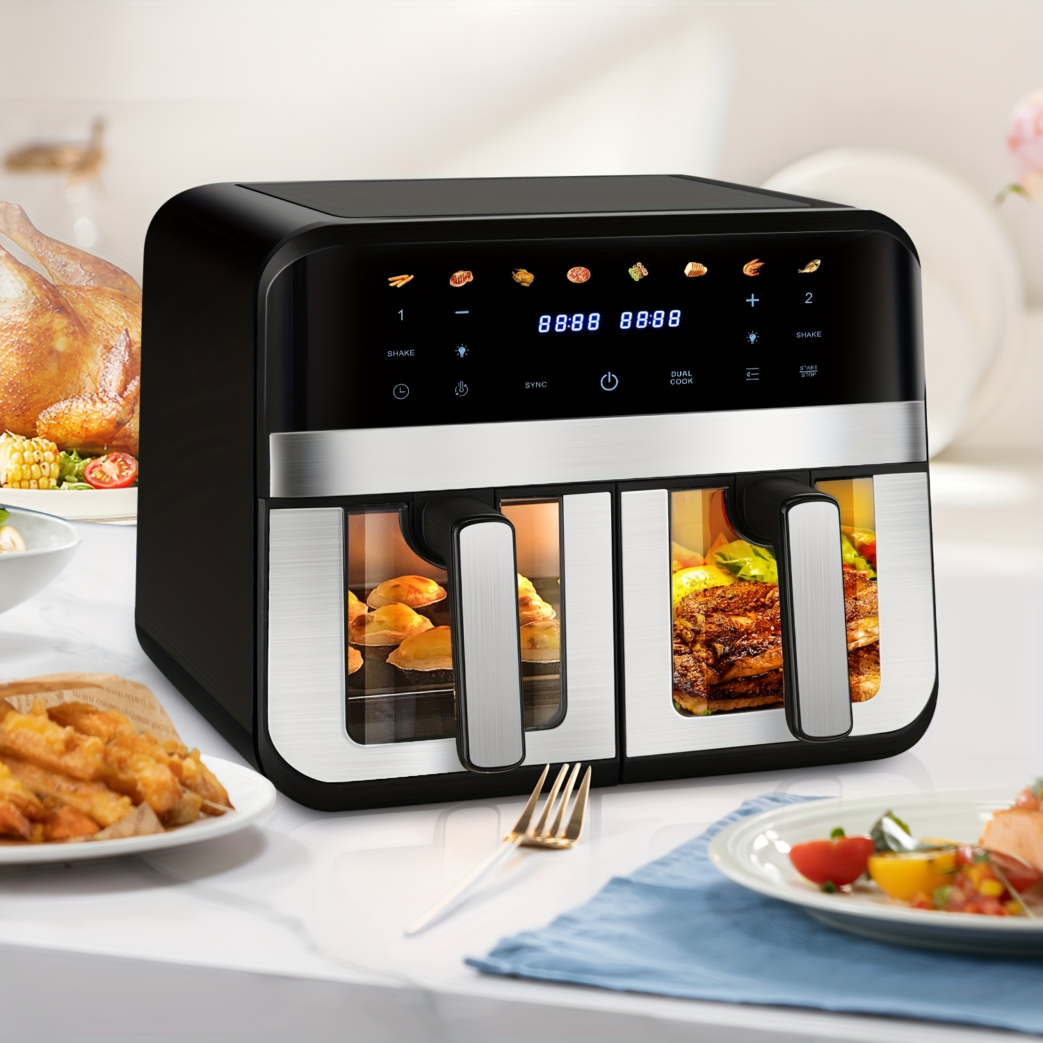 Air fryer 2x4.5L - двоен фритюрник с таймер и неръждаема стомана