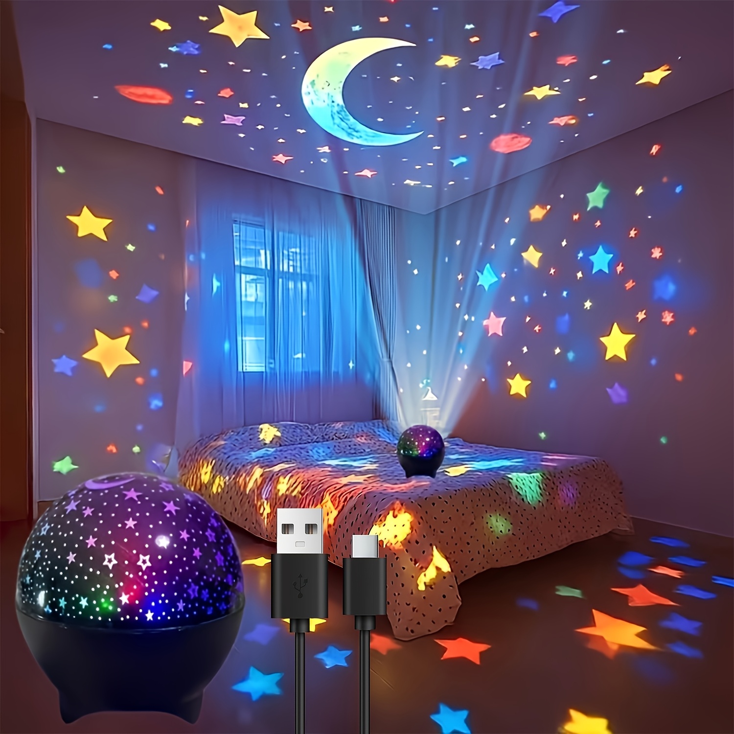 USB Звезден Лунен Проектор PILEE – динамична космическа атмосфера, RGB осветление, идеален за спални и холове - Image 6