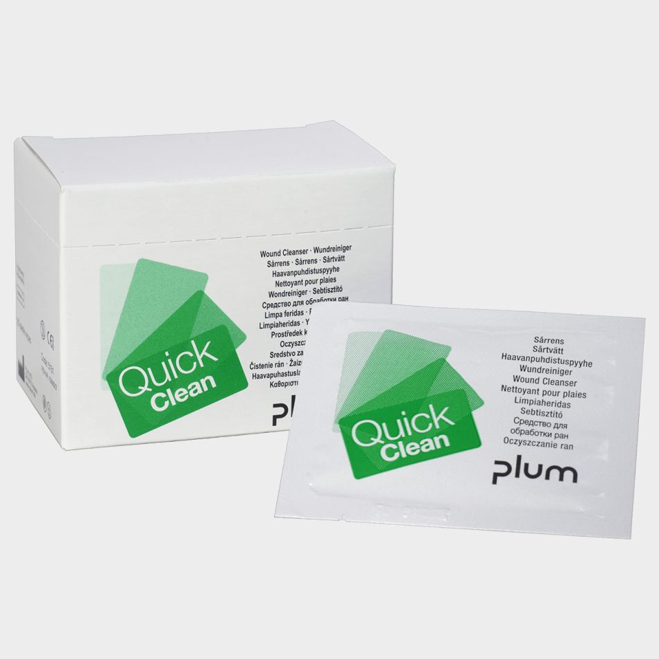 Кърпички за Почистване на Рани PLUM QuickClean Box | 20 Сашета | Стерилна Вода за Първа Помощ