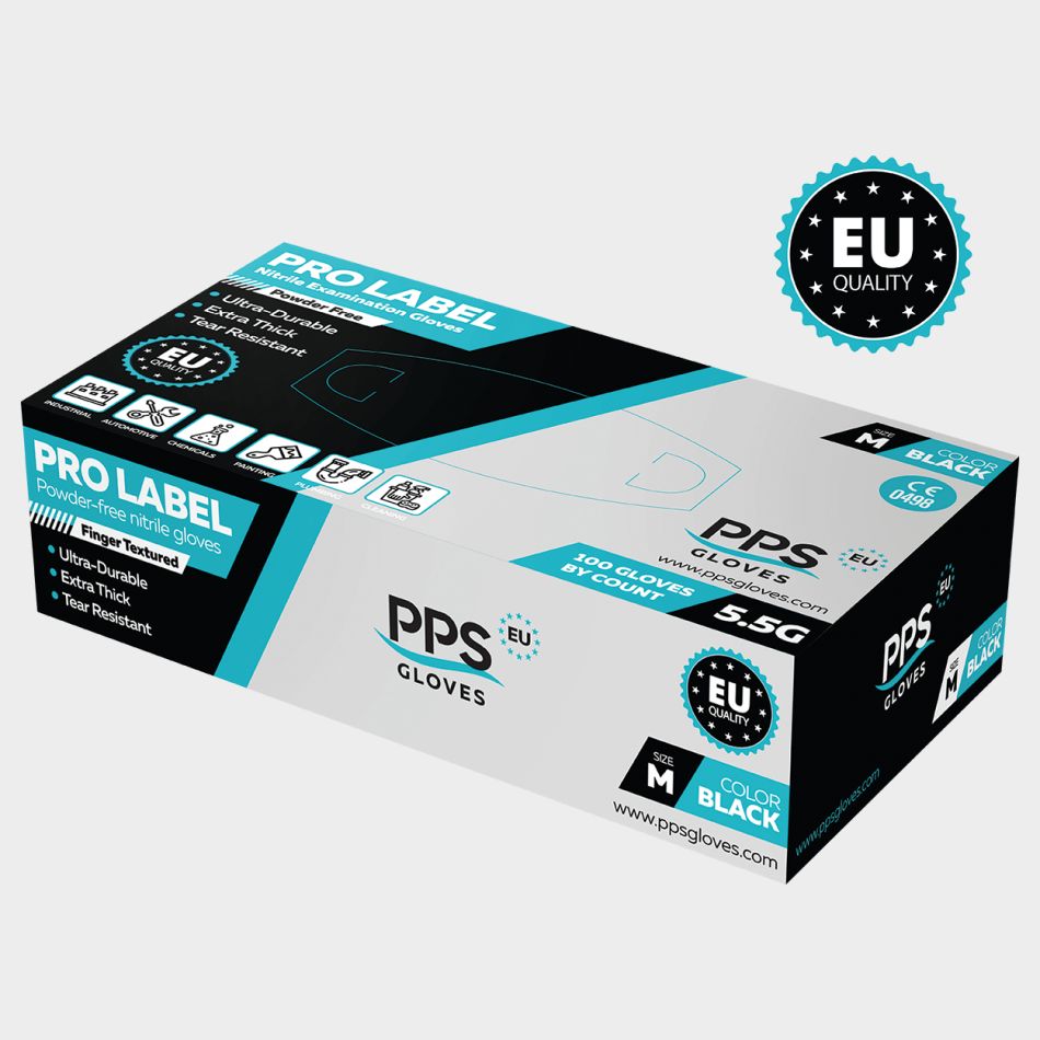 Нитрилни ръкавици PPS NITRILE BLACK PF 5.5G | Дебели черни ръкавици 5.5 г, 100 бр - Image 2