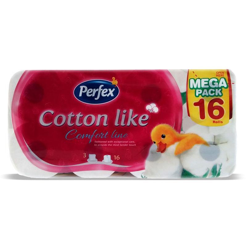 Трислойна тоалетна хартия, 100% целулоза, (16 бр) Perfex Cotton Like